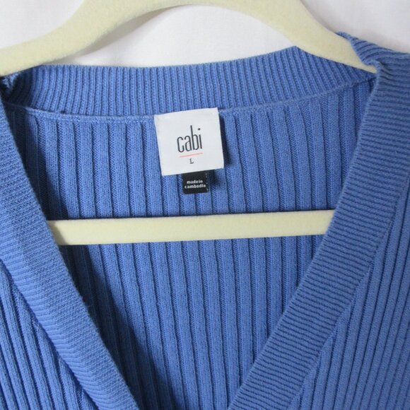 Cabi Slim Rib Cardigan Long Sleeve Blue Cropped #6173 Snap V Neck Size Large - Picture 4 of 9